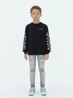 AMIRI Tees<BONES SCRIBBLE LONG SLEEVE TEE BLACK