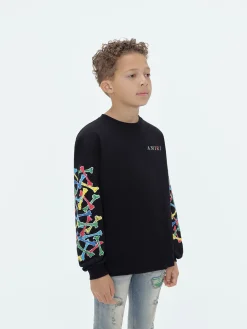AMIRI Tees<BONES SCRIBBLE LONG SLEEVE TEE BLACK