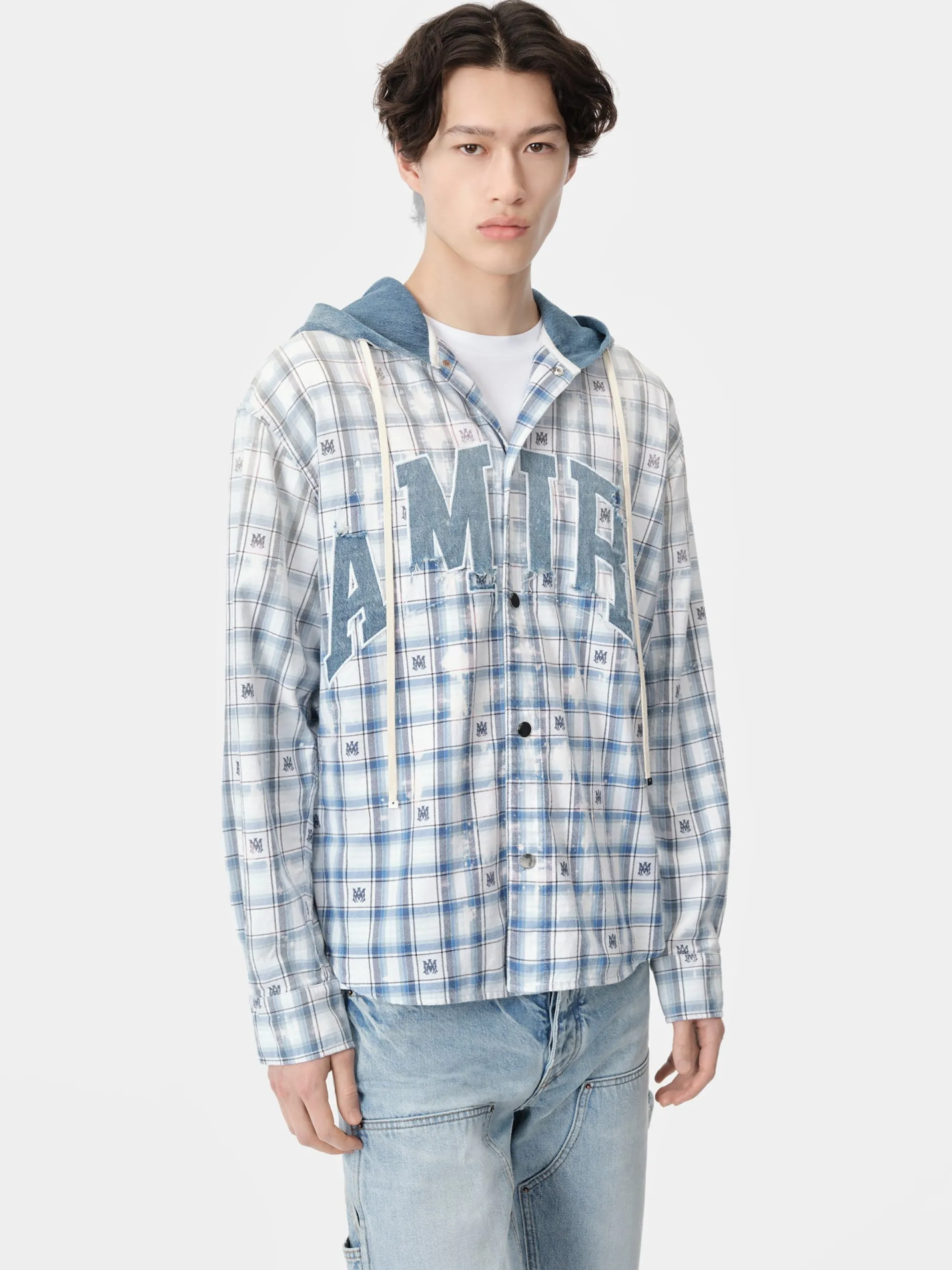 AMIRI Shirts<HOODED OVERSHIRT Cerulean
