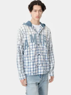 AMIRI Shirts<HOODED OVERSHIRT Cerulean
