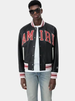 AMIRI Outerwear<LEATHER BOMBER BLACK