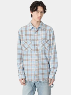 AMIRI Shirts<SHOTGUN FLANNEL Sea Blue