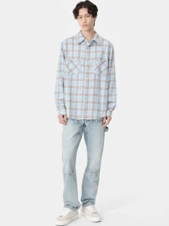 AMIRI Shirts<SHOTGUN FLANNEL Sea Blue