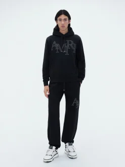 AMIRI Sweatshirts<STAGGERED LOGO HOODIE BLACK