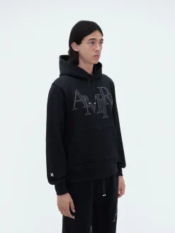 AMIRI Sweatshirts<STAGGERED LOGO HOODIE BLACK
