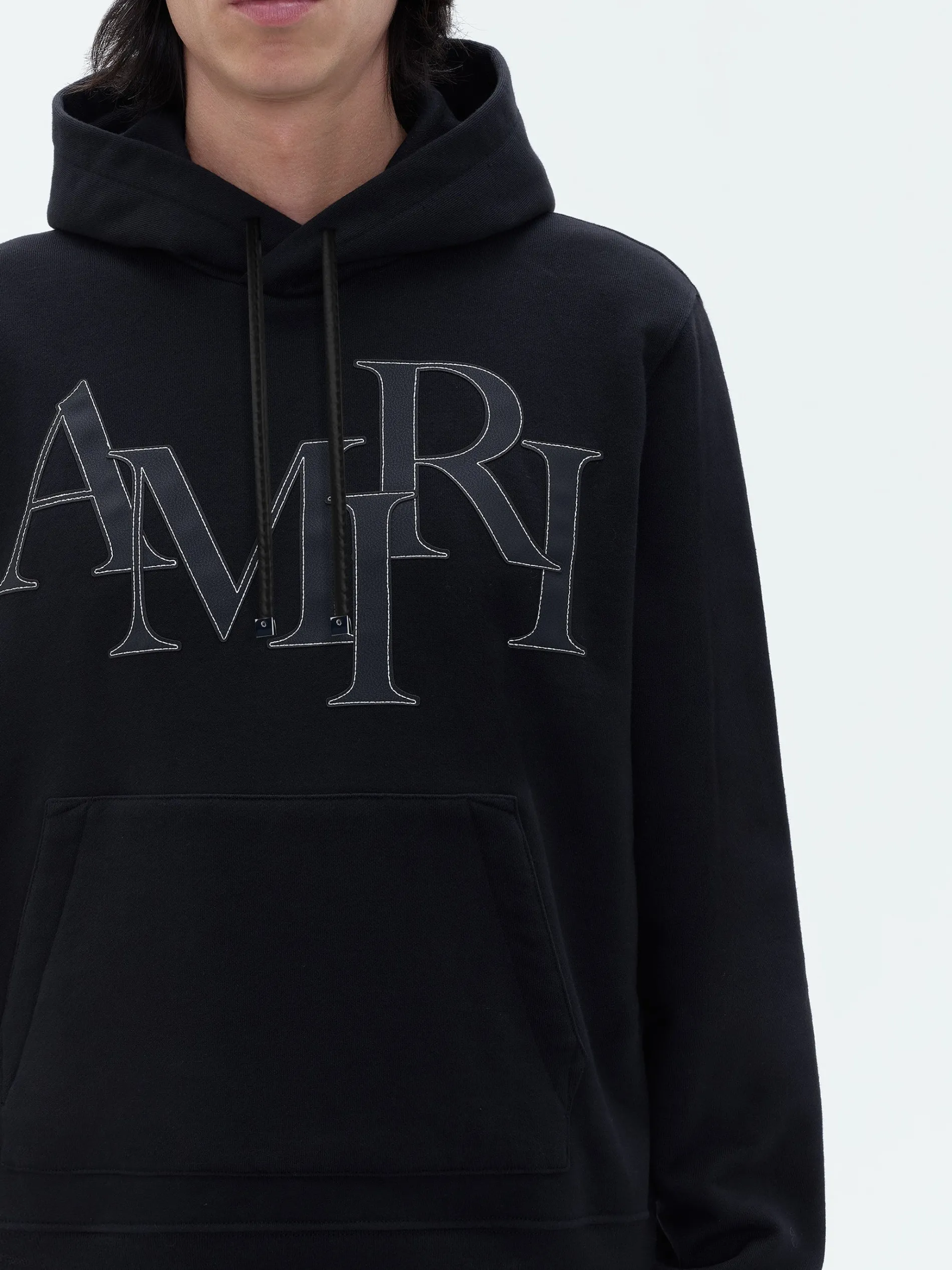 AMIRI Sweatshirts<STAGGERED LOGO HOODIE BLACK