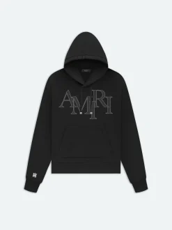 AMIRI Sweatshirts<STAGGERED LOGO HOODIE BLACK