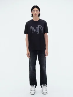 AMIRI Tees<STAGGERED LOGO TEE BLACK