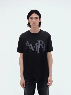 AMIRI Tees<STAGGERED LOGO TEE BLACK