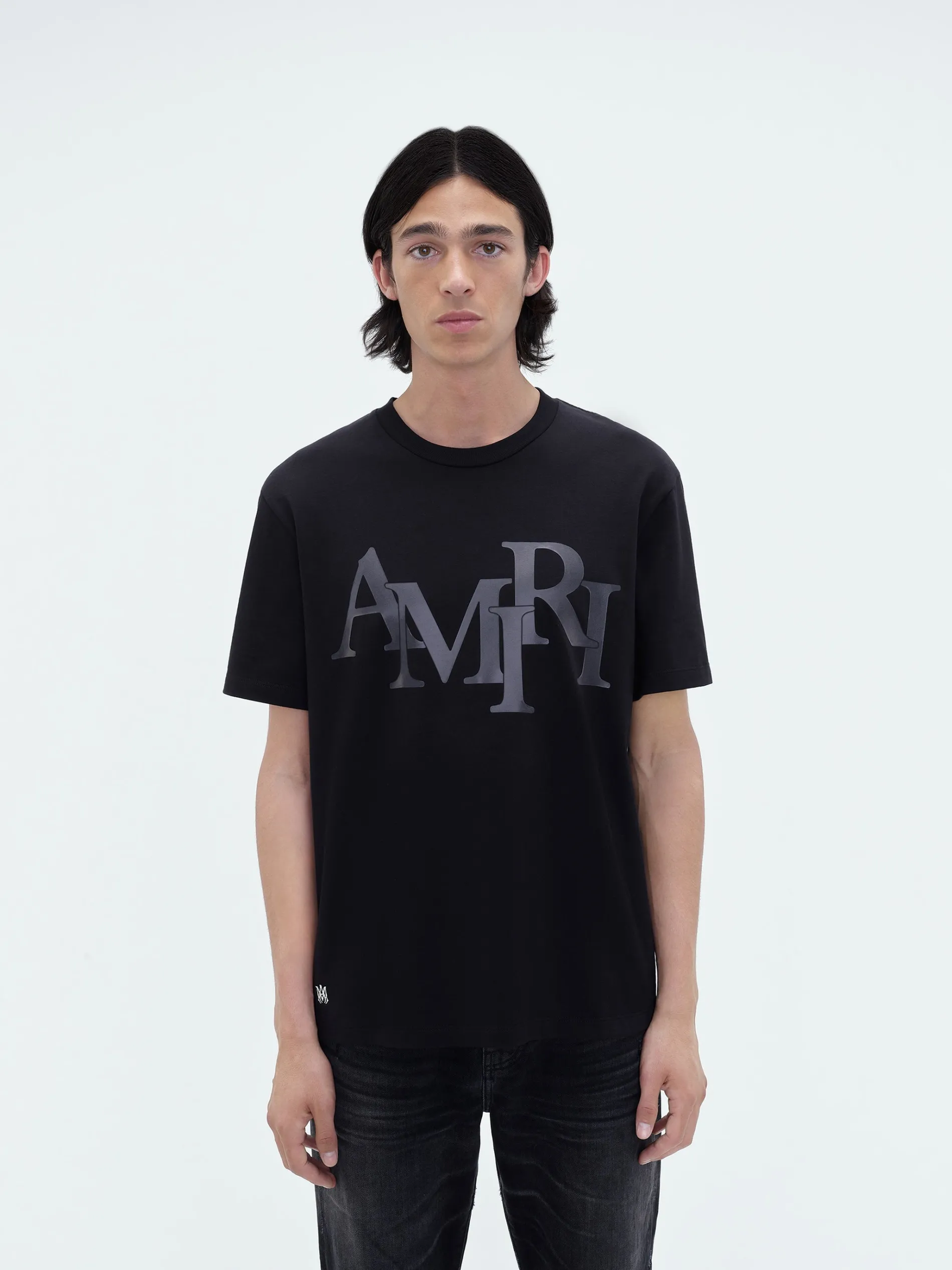 AMIRI Tees<STAGGERED LOGO TEE BLACK
