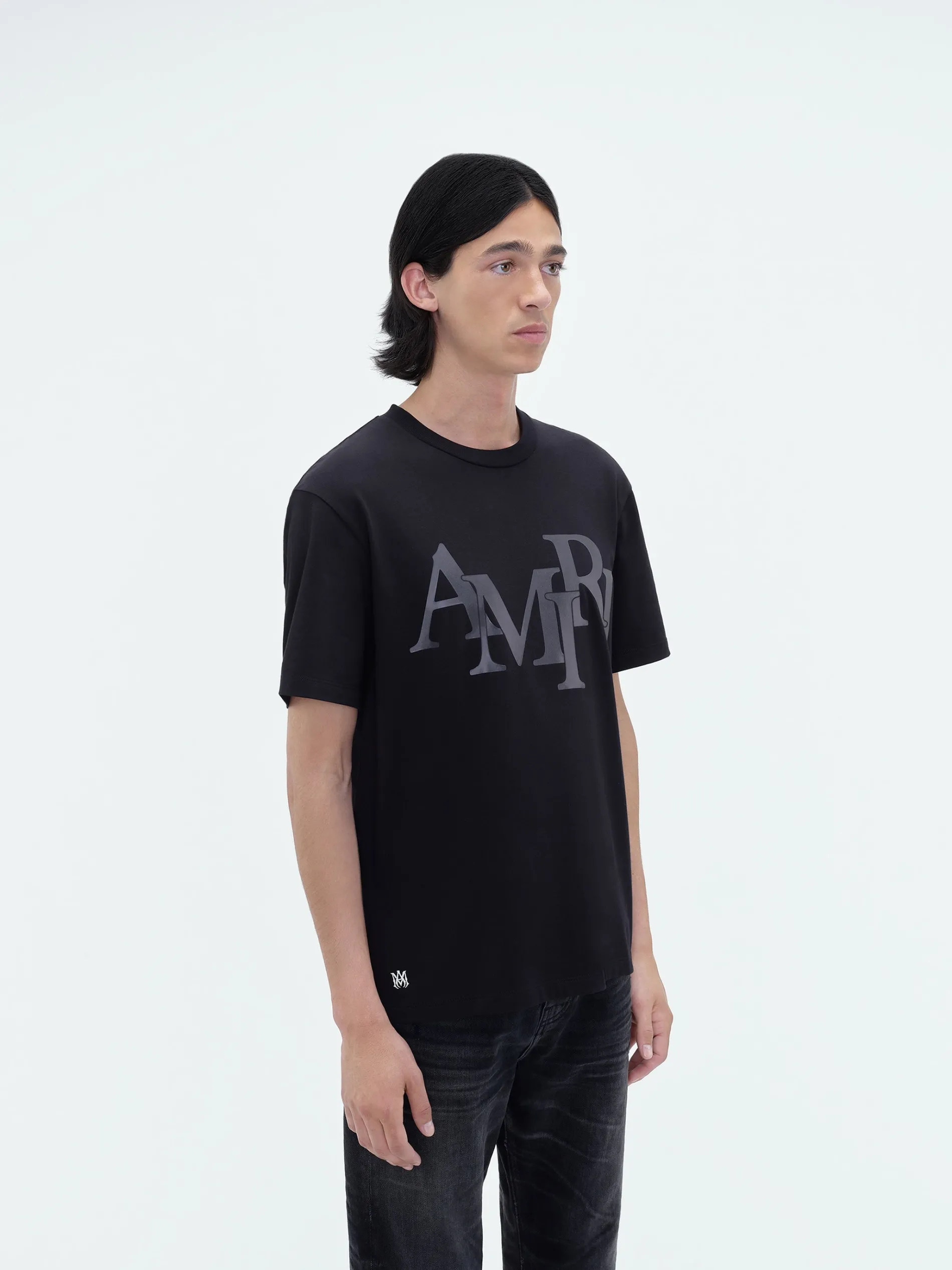 AMIRI Tees<STAGGERED LOGO TEE BLACK