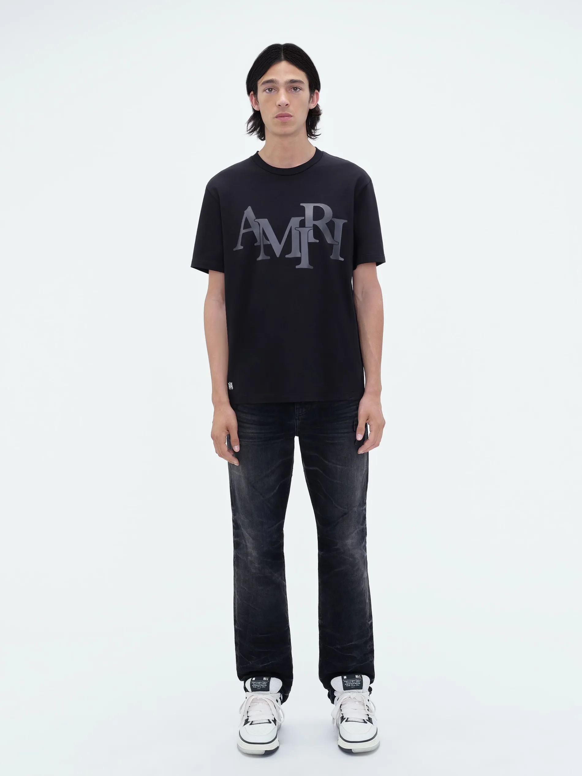 AMIRI Tees<STAGGERED LOGO TEE BLACK