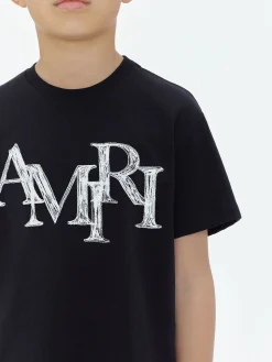 AMIRI Tees<STAGGERED SCRIBBLE TEE BLACK