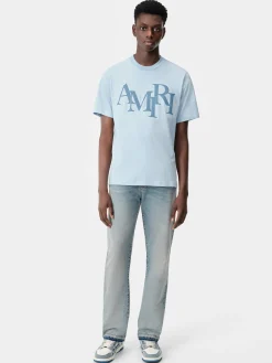 AMIRI Tees<STAGGERED TEE Cerulean