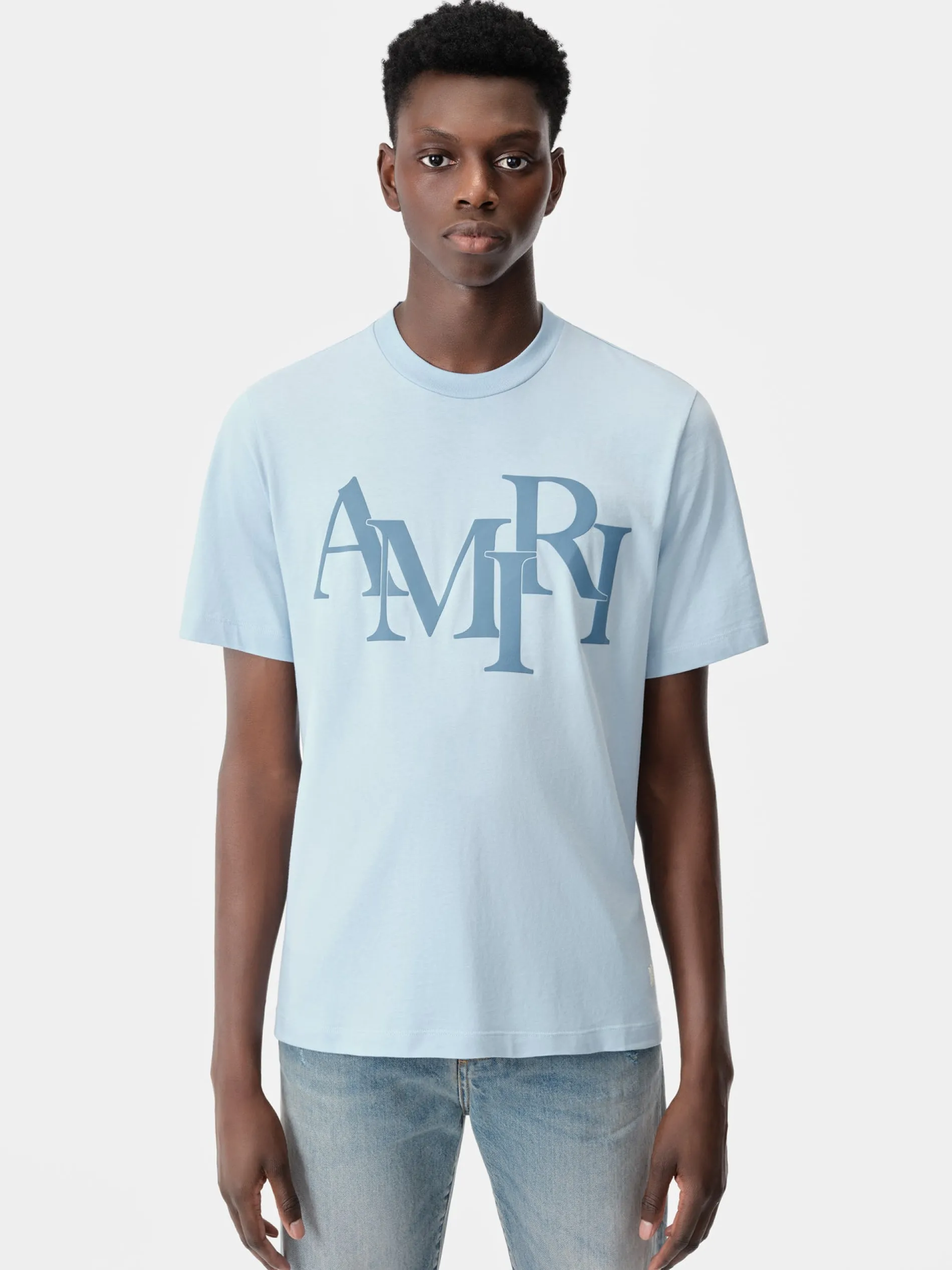 AMIRI Tees<STAGGERED TEE Cerulean