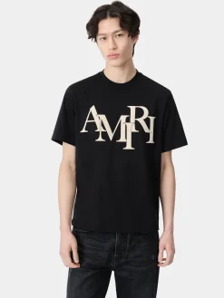 AMIRI Tees<STAGGERED TEE BLACK