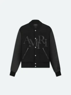 AMIRI Outerwear<STAGGERED VARSITY JACKET BLACK