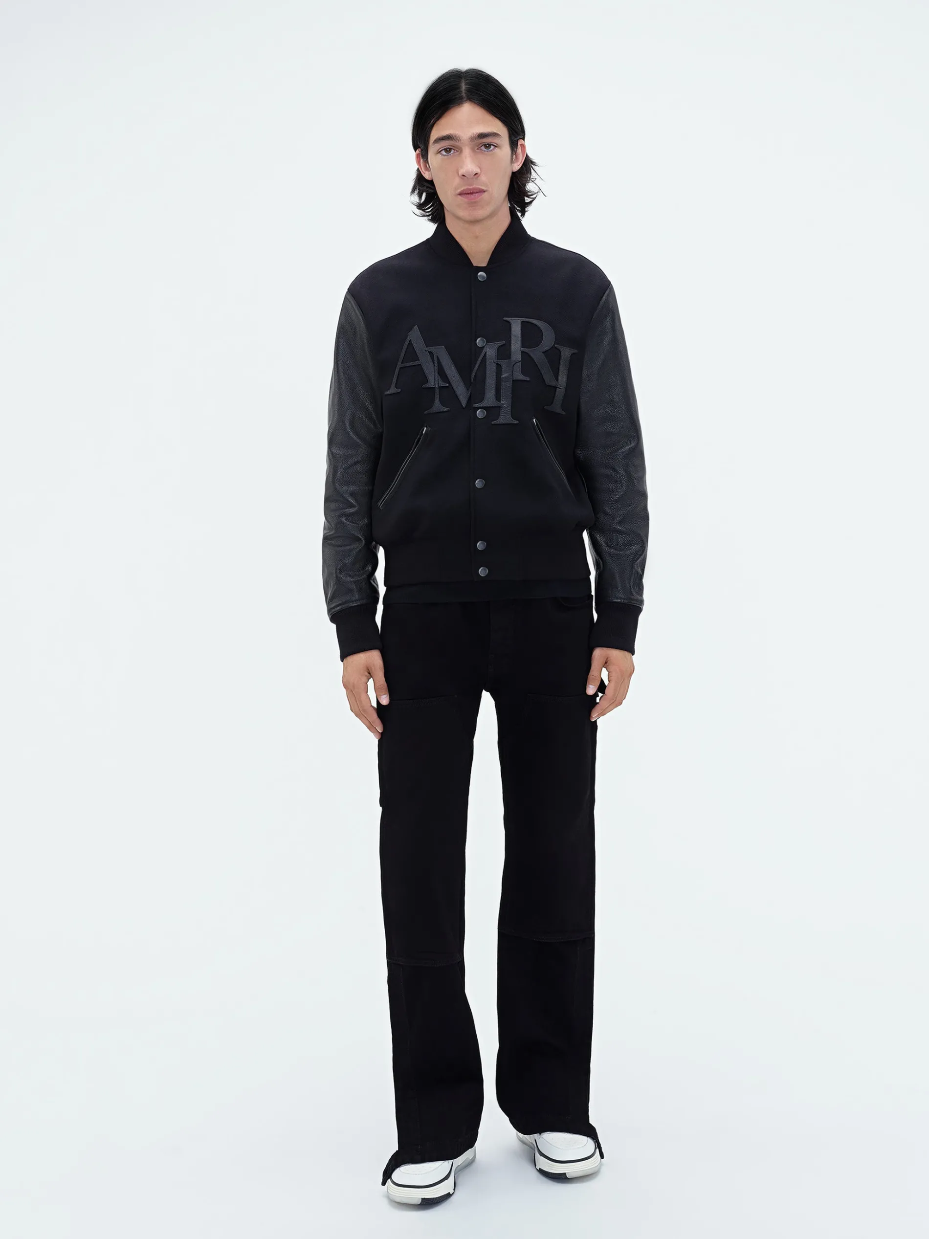 AMIRI Outerwear<STAGGERED VARSITY JACKET BLACK