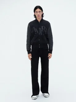 AMIRI Outerwear<STAGGERED VARSITY JACKET BLACK