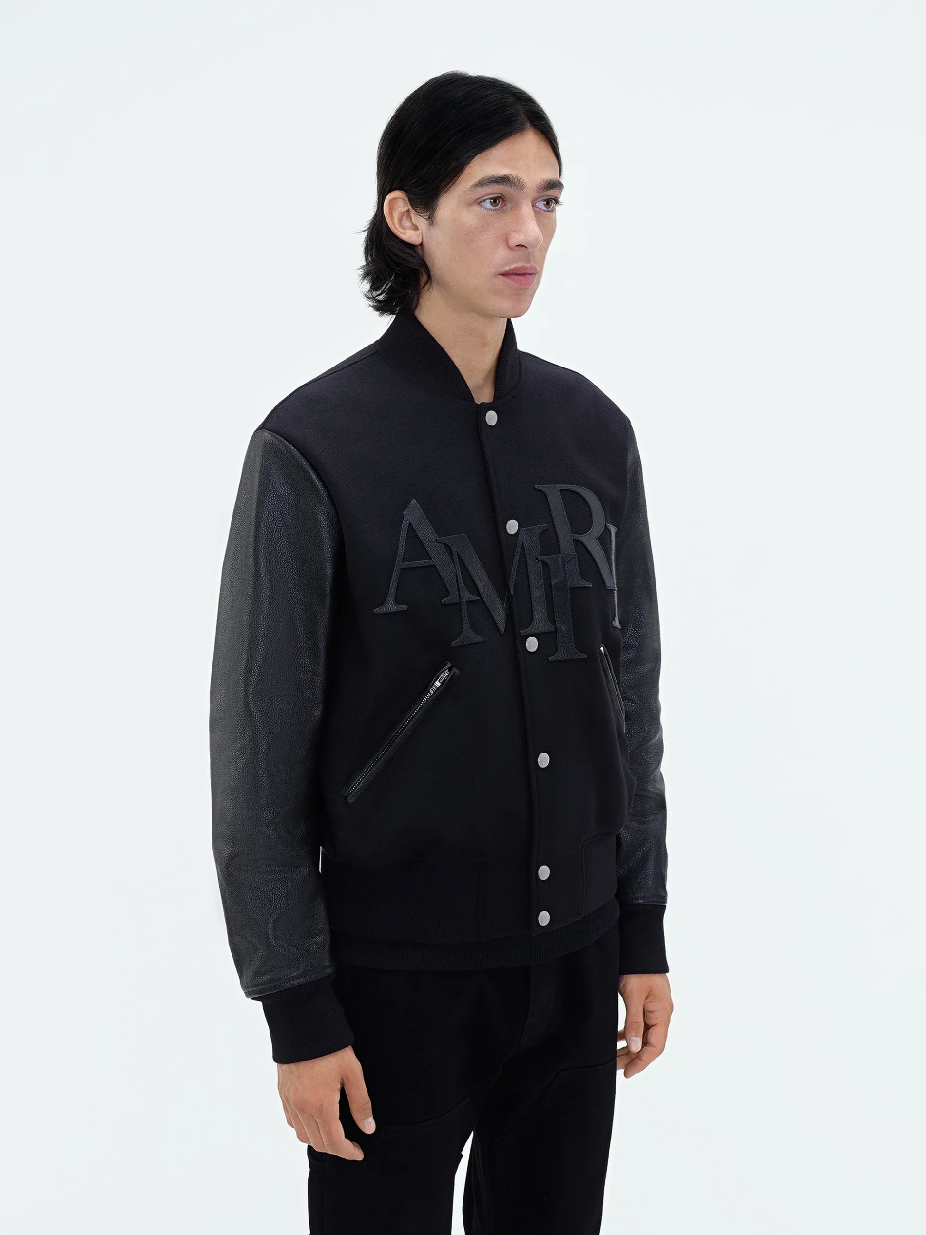 AMIRI Outerwear<STAGGERED VARSITY JACKET BLACK