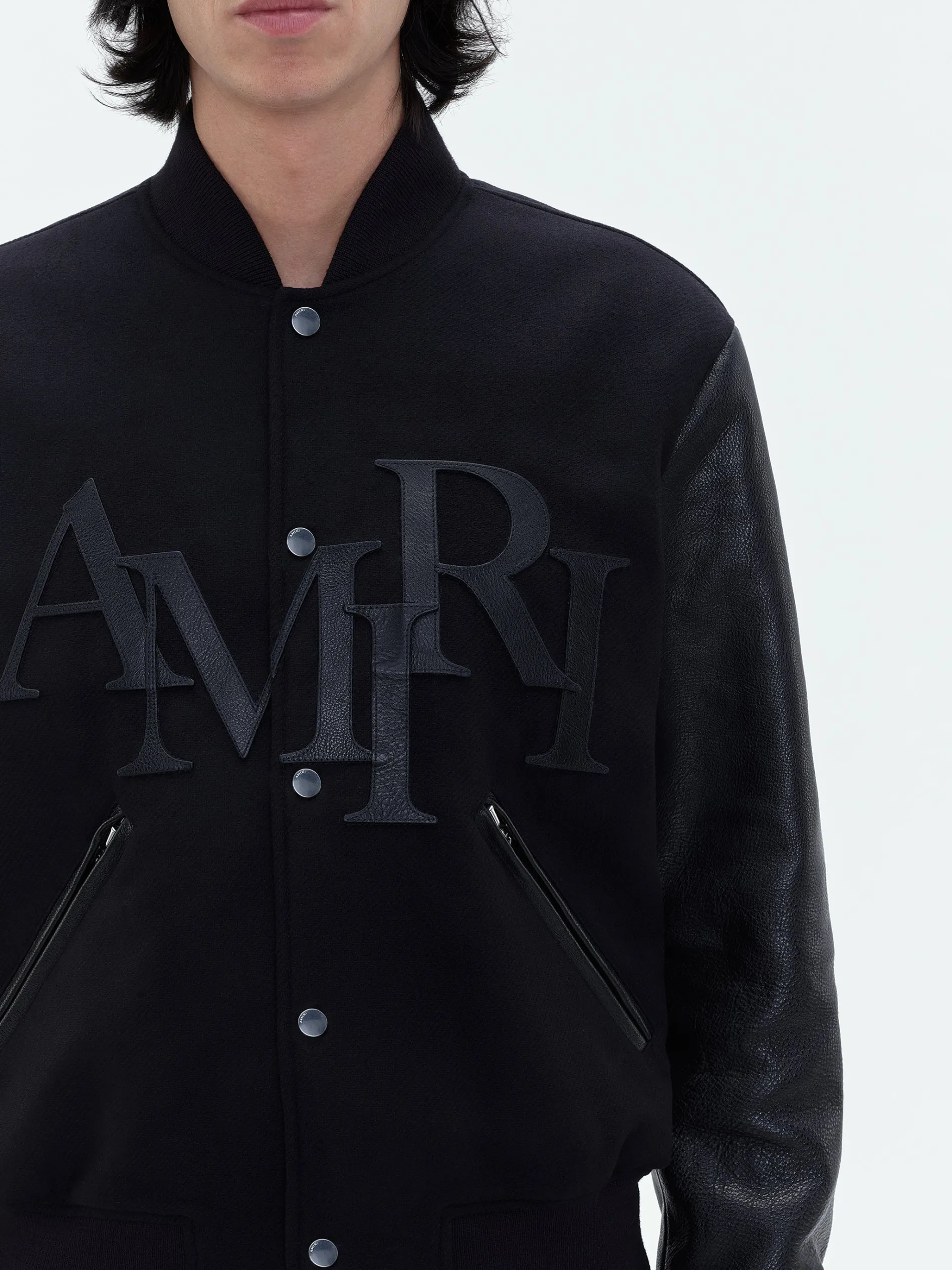 AMIRI Outerwear<STAGGERED VARSITY JACKET BLACK