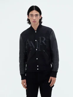 AMIRI Outerwear<STAGGERED VARSITY JACKET BLACK