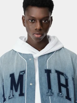 AMIRI Denim<SUNFADED BASEBALL SHIRT PERFECT INDIGO