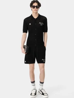 AMIRI Knitwear|Shirts<SURF CLUB CROTCHET POLO BLACK