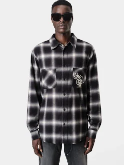 AMIRI Shirts<SWIRL FLANNEL SHIRT BLACK