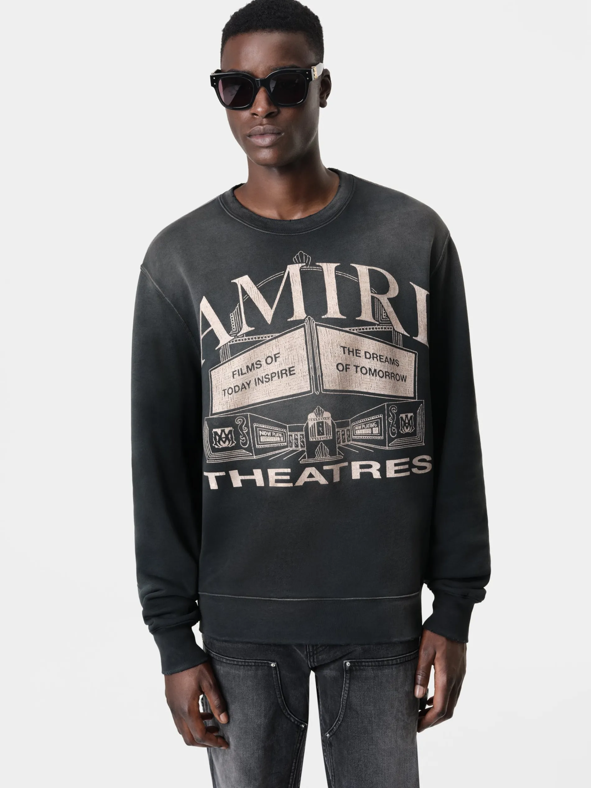 AMIRI Sweatshirts<THEATERS VINTAGE CREW BLACK