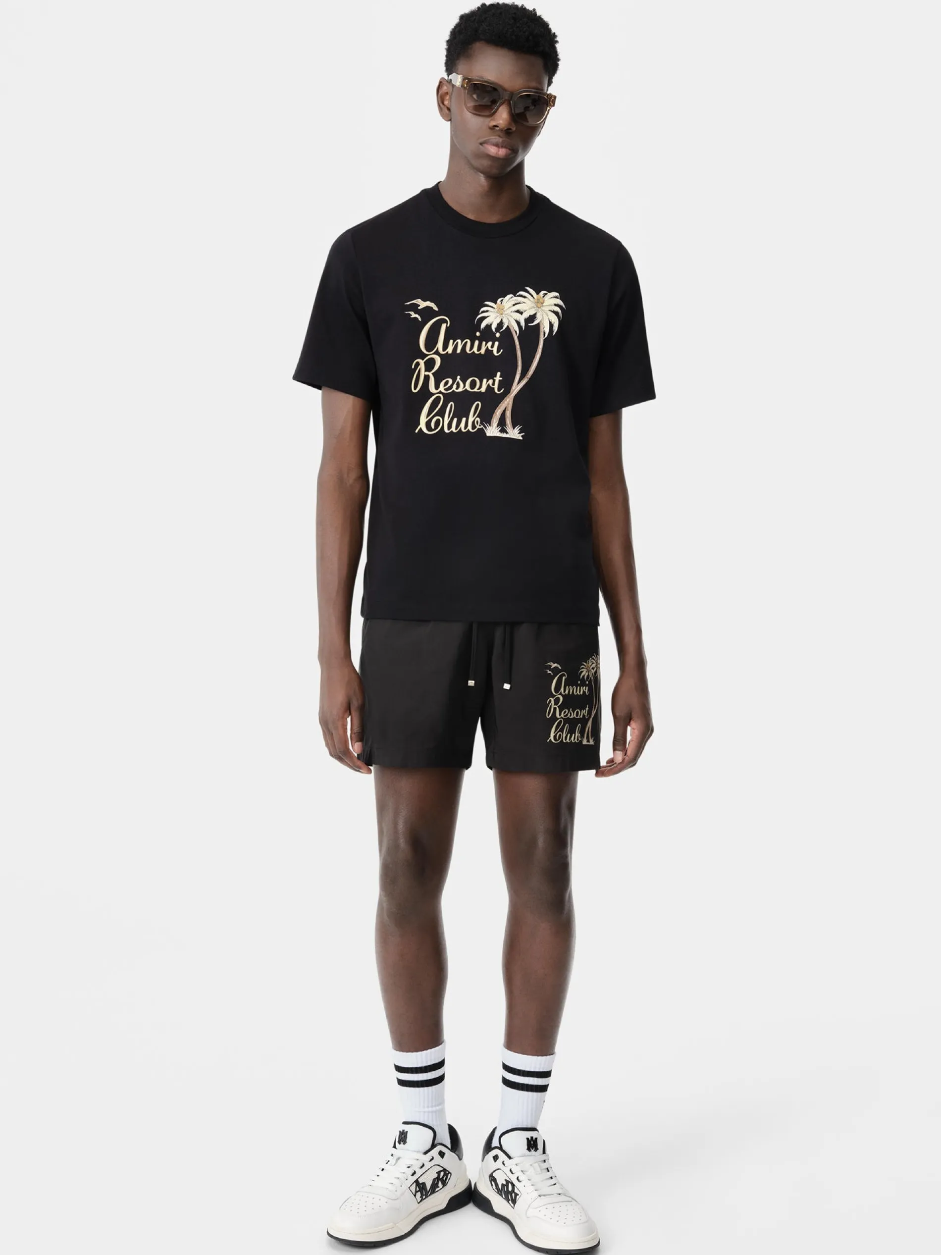 AMIRI Swimwear|Shorts & Sweatpants<TWISTED PALMS SWIM TRUNK BLACK