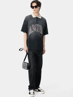 AMIRI Tees<VINTAGE OVERSIZED POLO BLACK