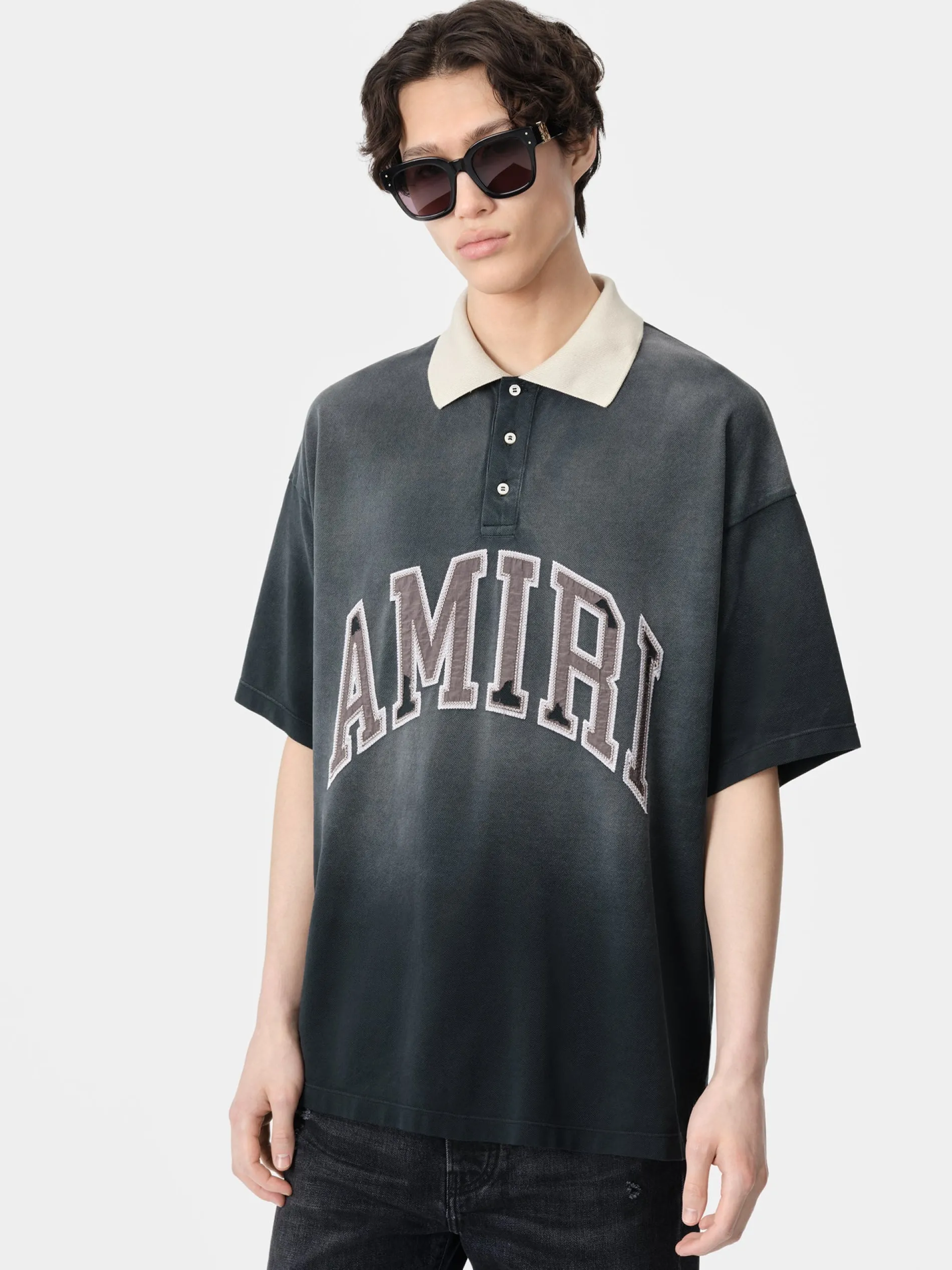 AMIRI Tees<VINTAGE OVERSIZED POLO BLACK