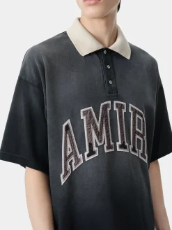 AMIRI Tees<VINTAGE OVERSIZED POLO BLACK