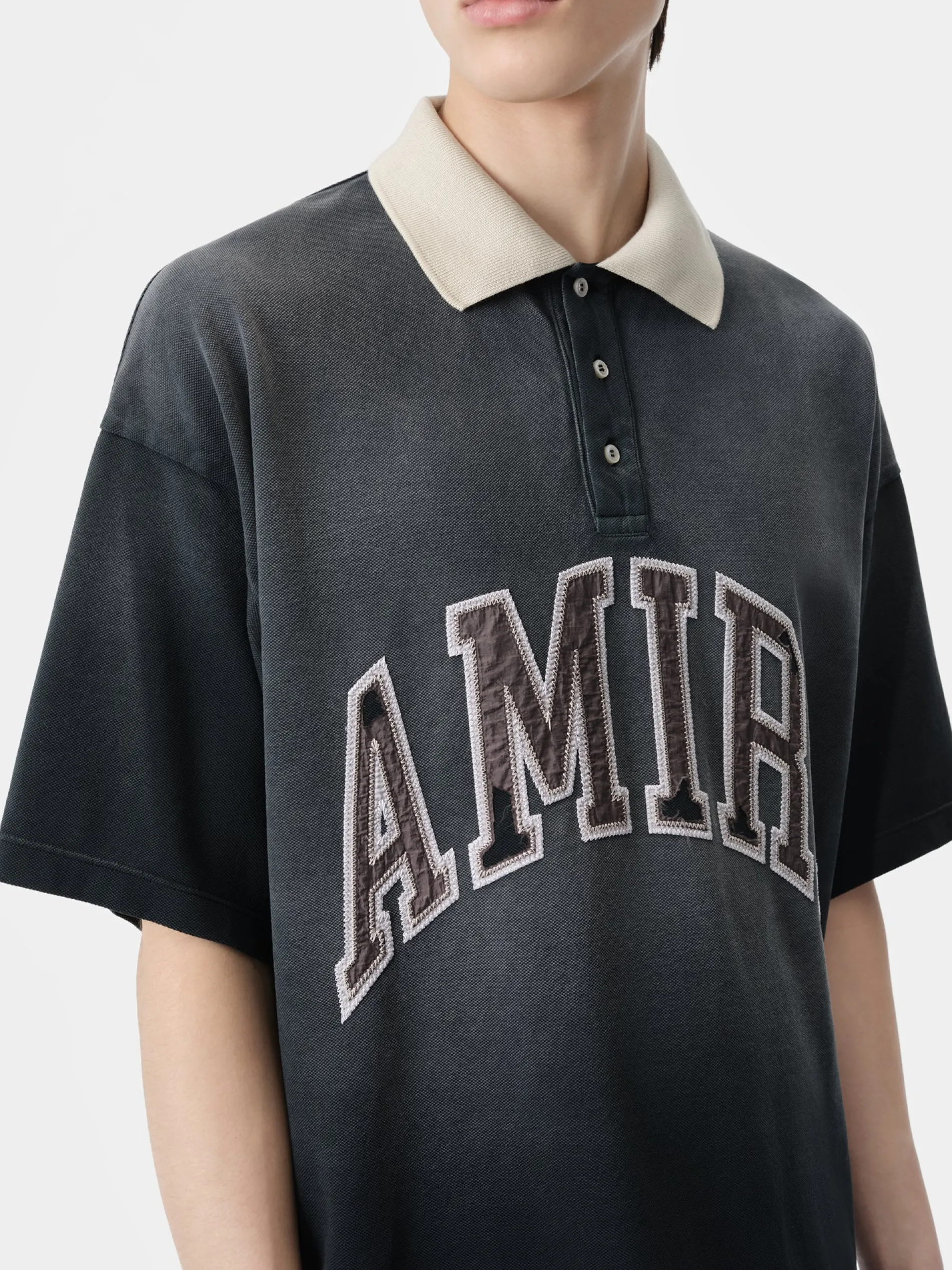 AMIRI Tees<VINTAGE OVERSIZED POLO BLACK