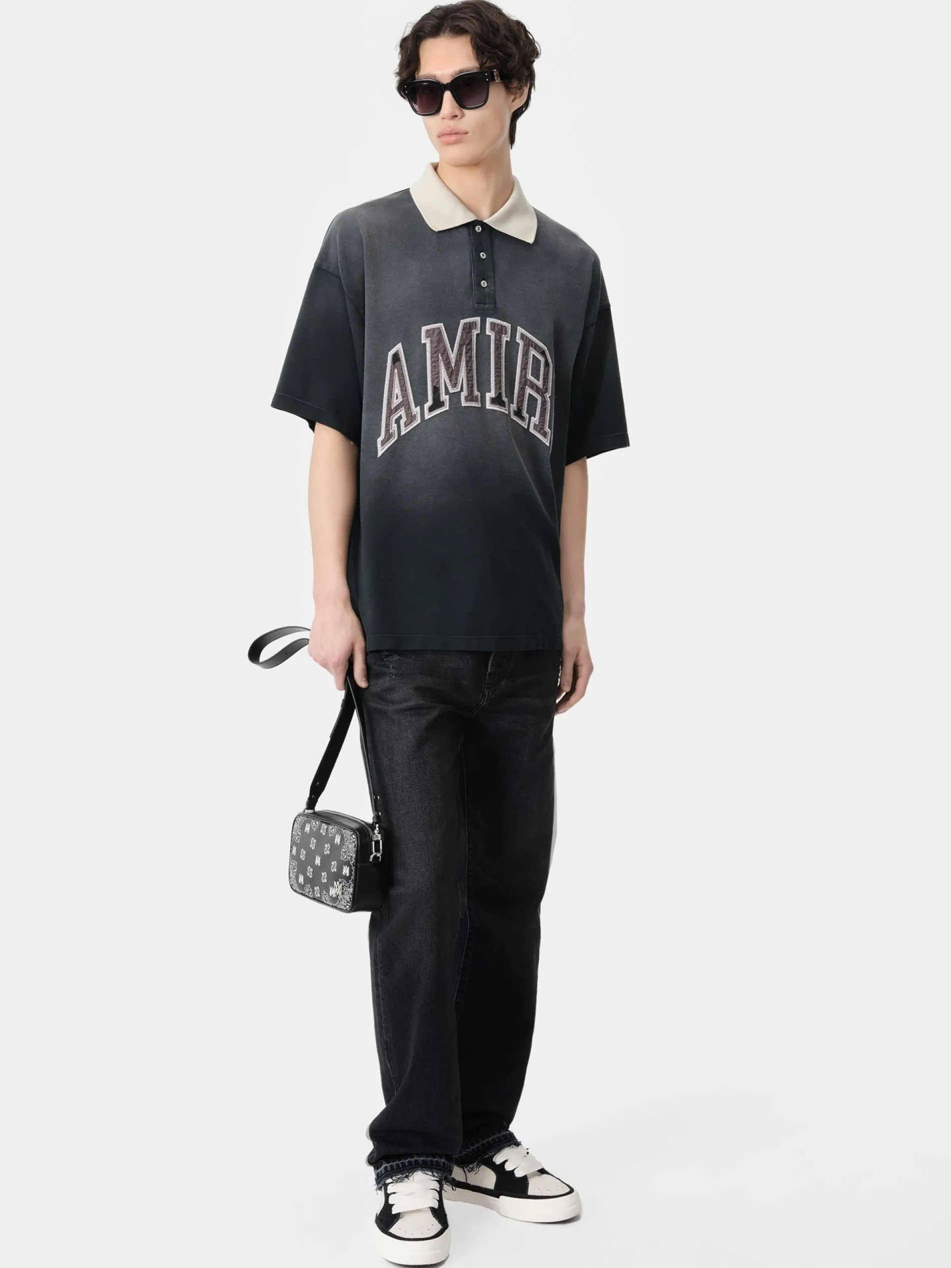 AMIRI Tees<VINTAGE OVERSIZED POLO BLACK