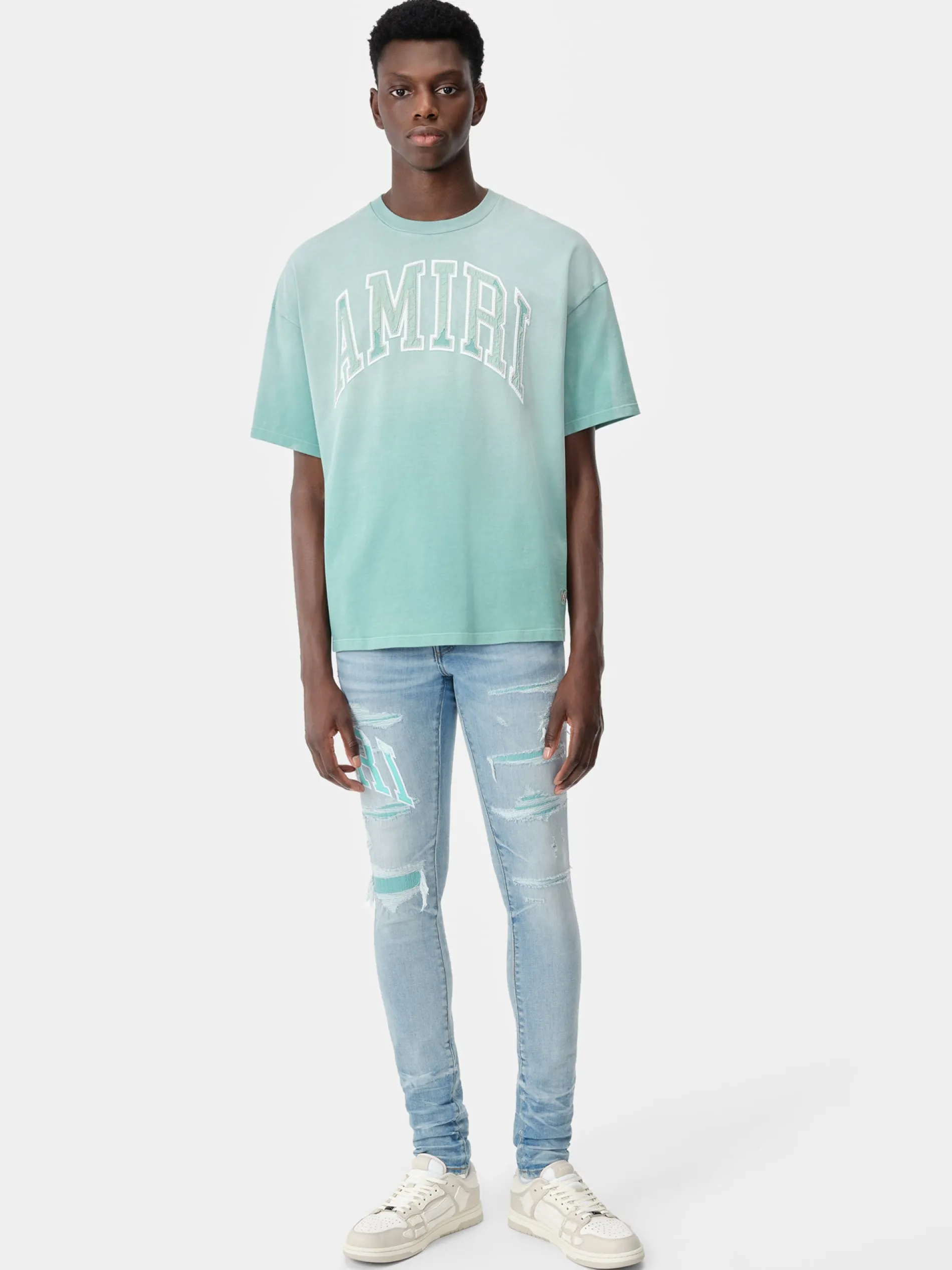 AMIRI Tees<VINTAGE OVERSIZED TEE Sea Blue