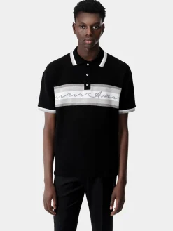 AMIRI Tees<WAVE BAJA STRIPE POLO BLACK