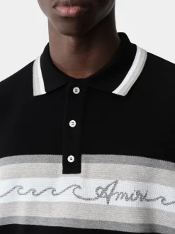 AMIRI Tees<WAVE BAJA STRIPE POLO BLACK