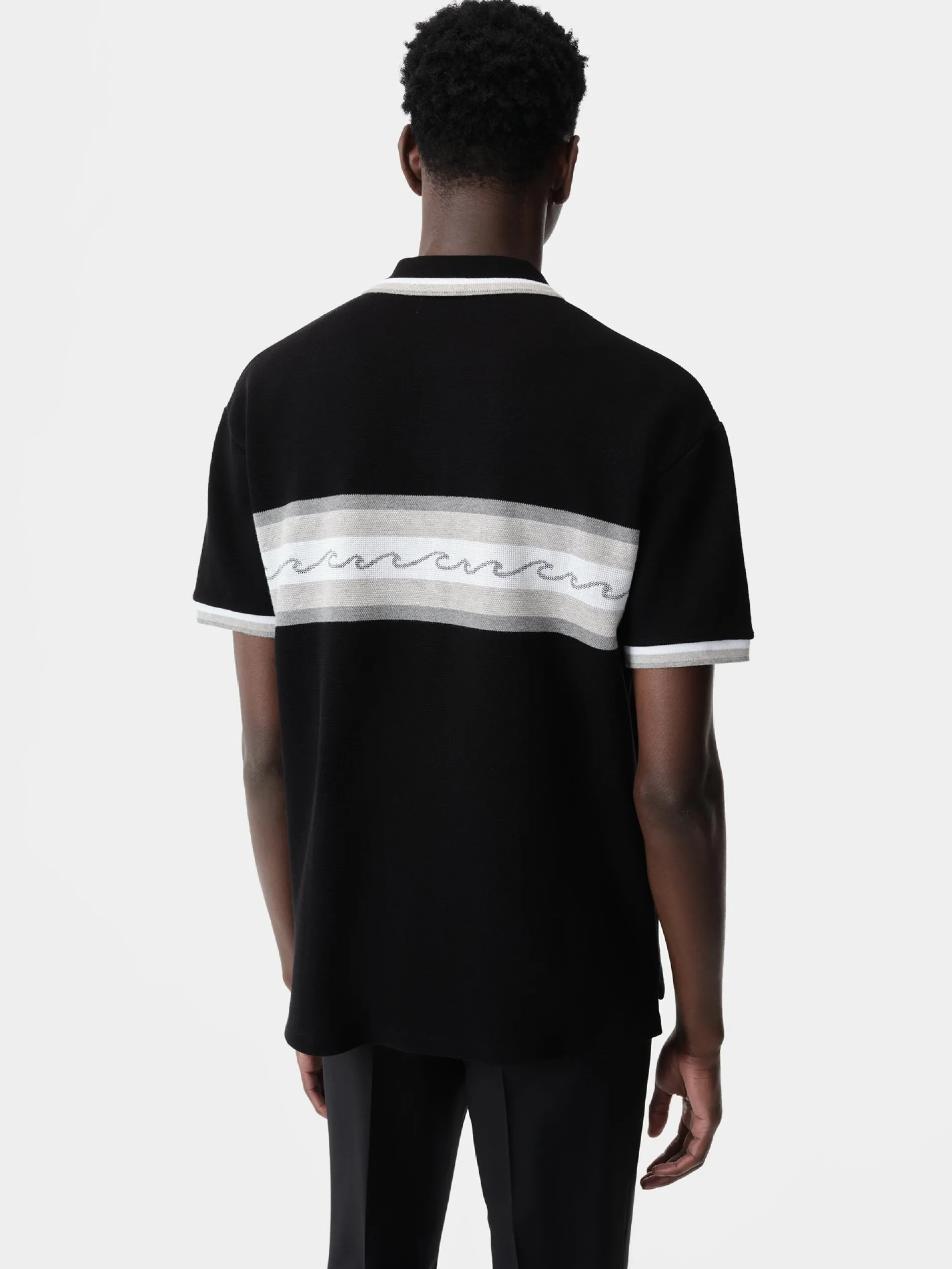 AMIRI Tees<WAVE BAJA STRIPE POLO BLACK