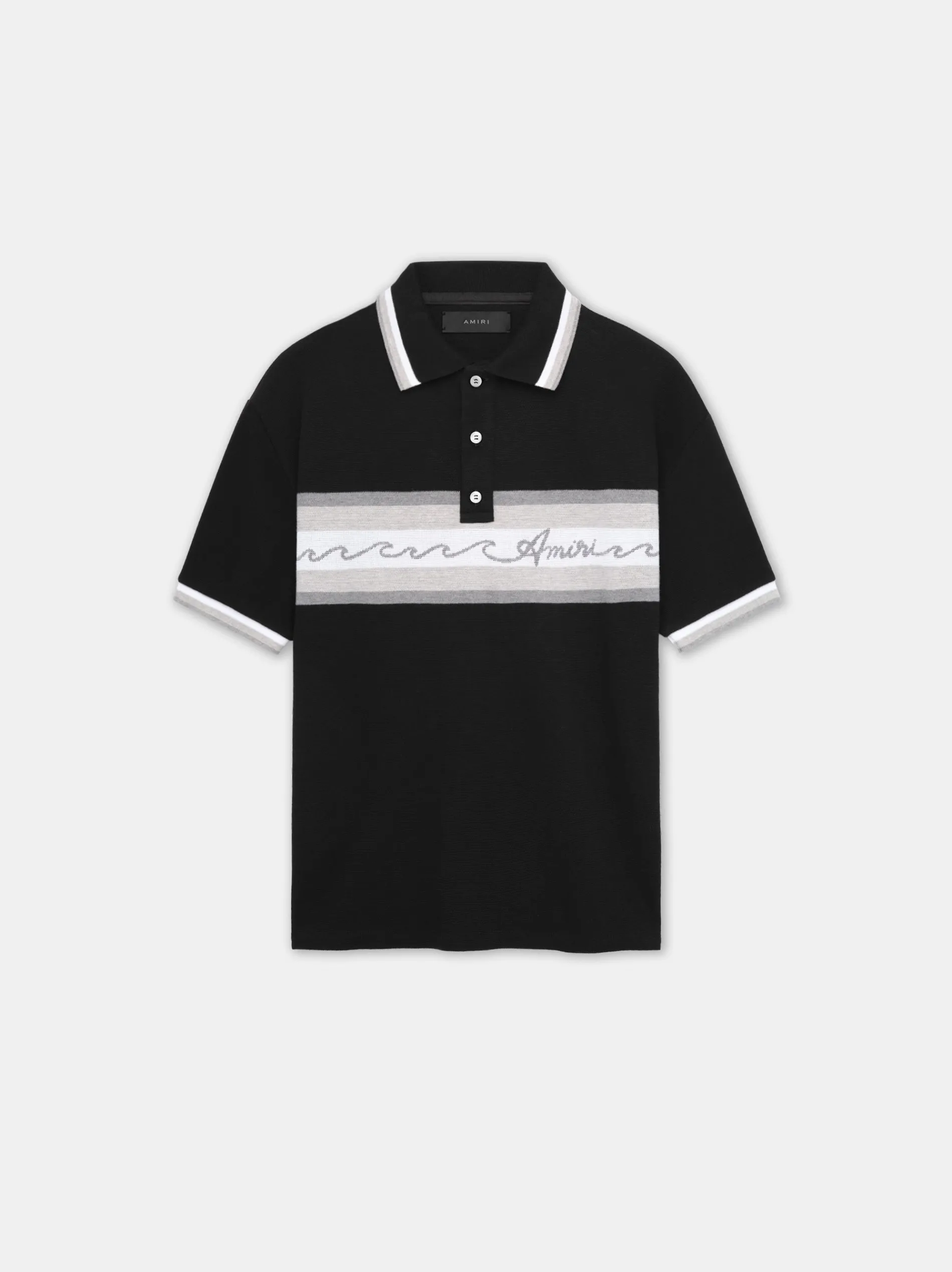 AMIRI Tees<WAVE BAJA STRIPE POLO BLACK