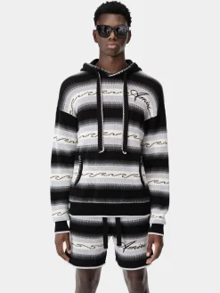 AMIRI Knitwear<AMRI WAVE BAJA STRIPE HOODIE BLACK