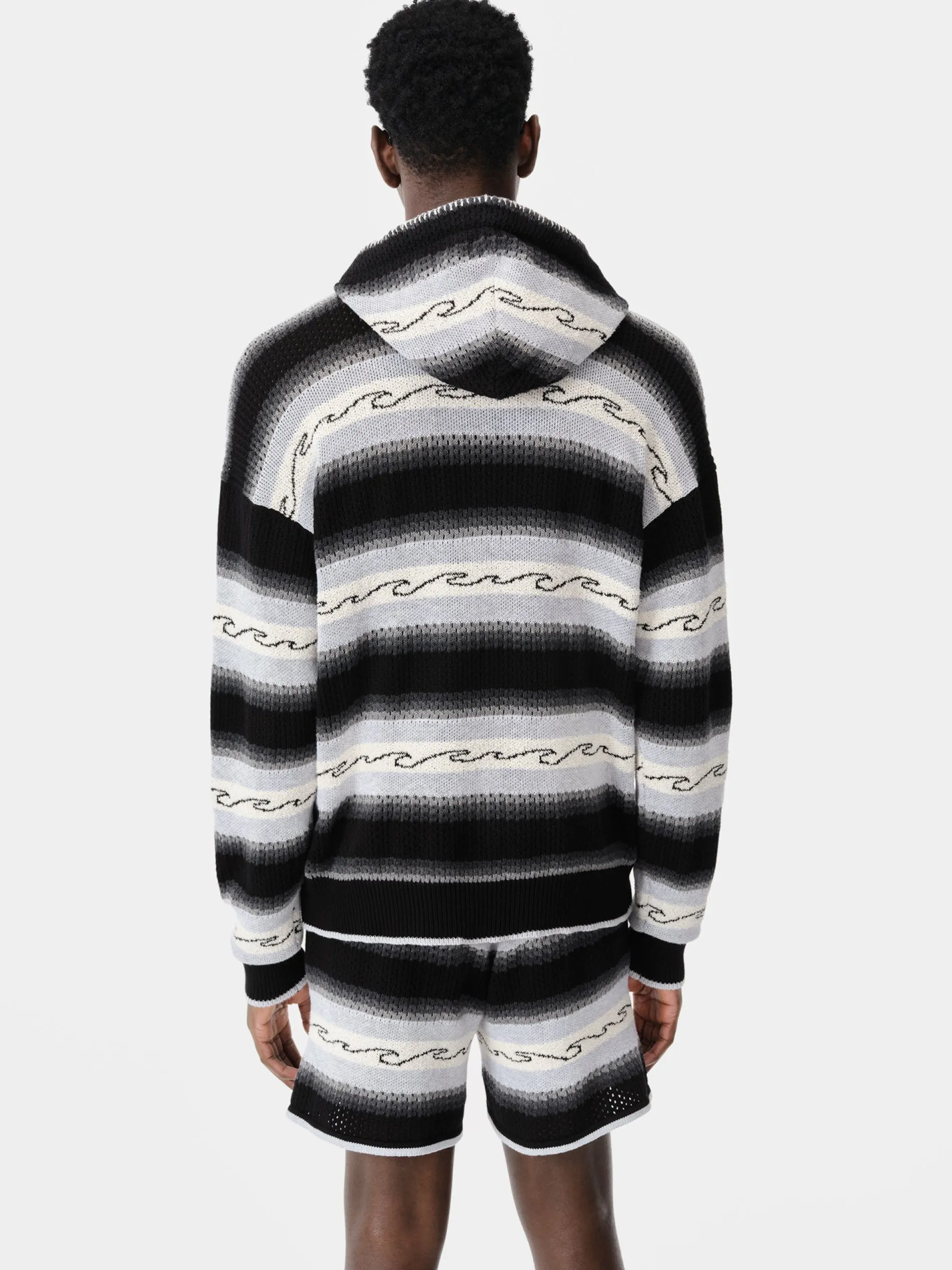 AMIRI Knitwear<AMRI WAVE BAJA STRIPE HOODIE BLACK
