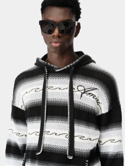 AMIRI Knitwear<AMRI WAVE BAJA STRIPE HOODIE BLACK