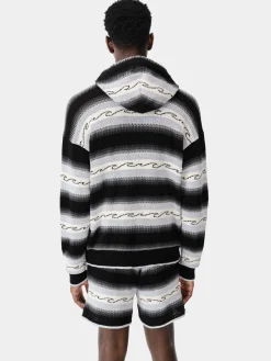 AMIRI Knitwear<AMRI WAVE BAJA STRIPE HOODIE BLACK
