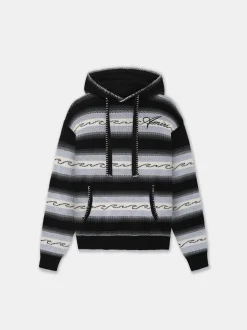 AMIRI Knitwear<AMRI WAVE BAJA STRIPE HOODIE BLACK
