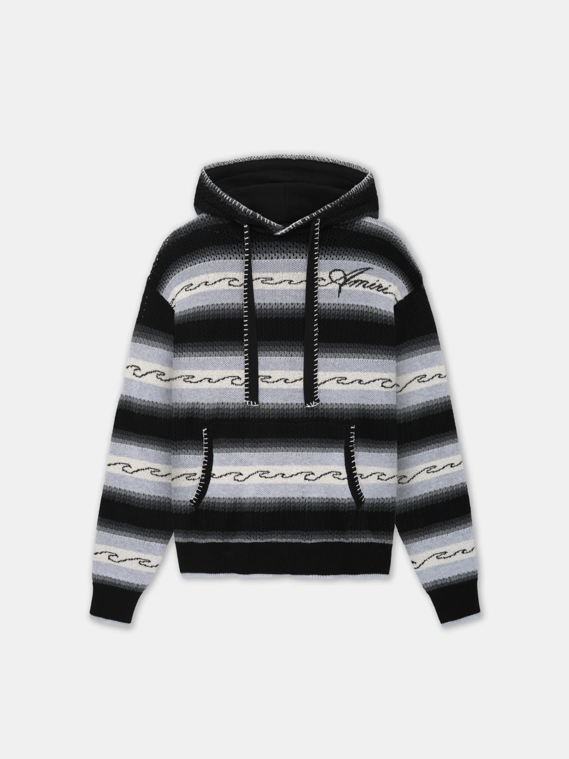 AMIRI Knitwear<AMRI WAVE BAJA STRIPE HOODIE BLACK