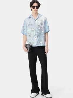 AMIRI Shirts<BANDANA FLORAL BOWLING SHIRT Cerulean