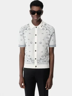 AMIRI Knitwear<BANDANA POLO White Blue