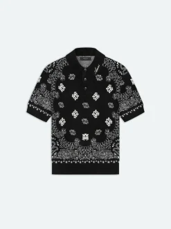 AMIRI Knitwear|Shirts<BANDANA SHORT SLEEVE POLO BLACK